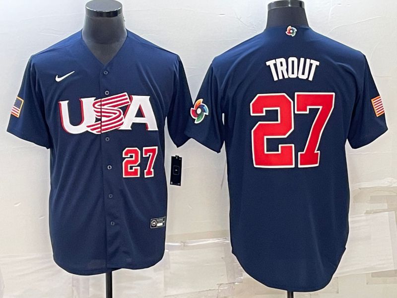 Men 2023 World Cub USA #27 Trout Blue Nike MLB Jersey5->more jerseys->MLB Jersey